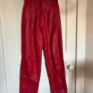 Vibrant Red Leather Pants